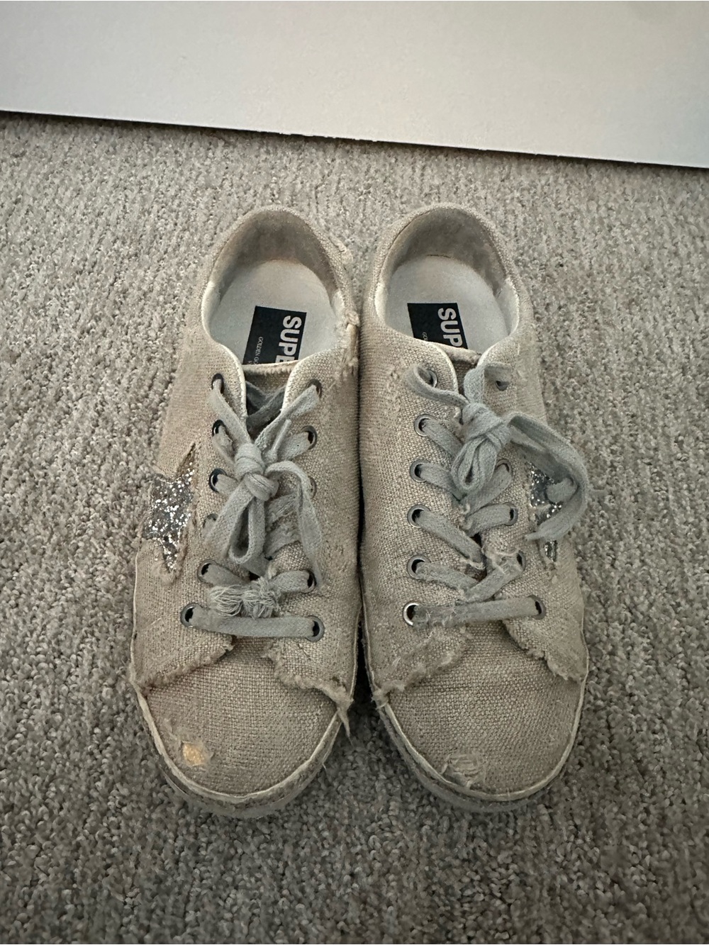 Golden Goose Linen Sneakers with Silver Glitter Star - Picture 5 of 10